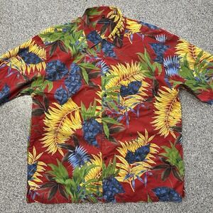 Casa Moda Hawaiian Button Down Shirt Mens XL Floral Print Red Short Sleeve
